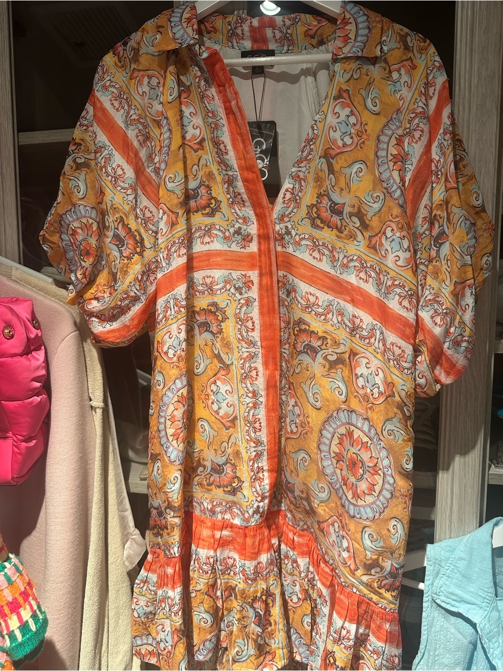 Printed Midi Dress in Orange and Yellow